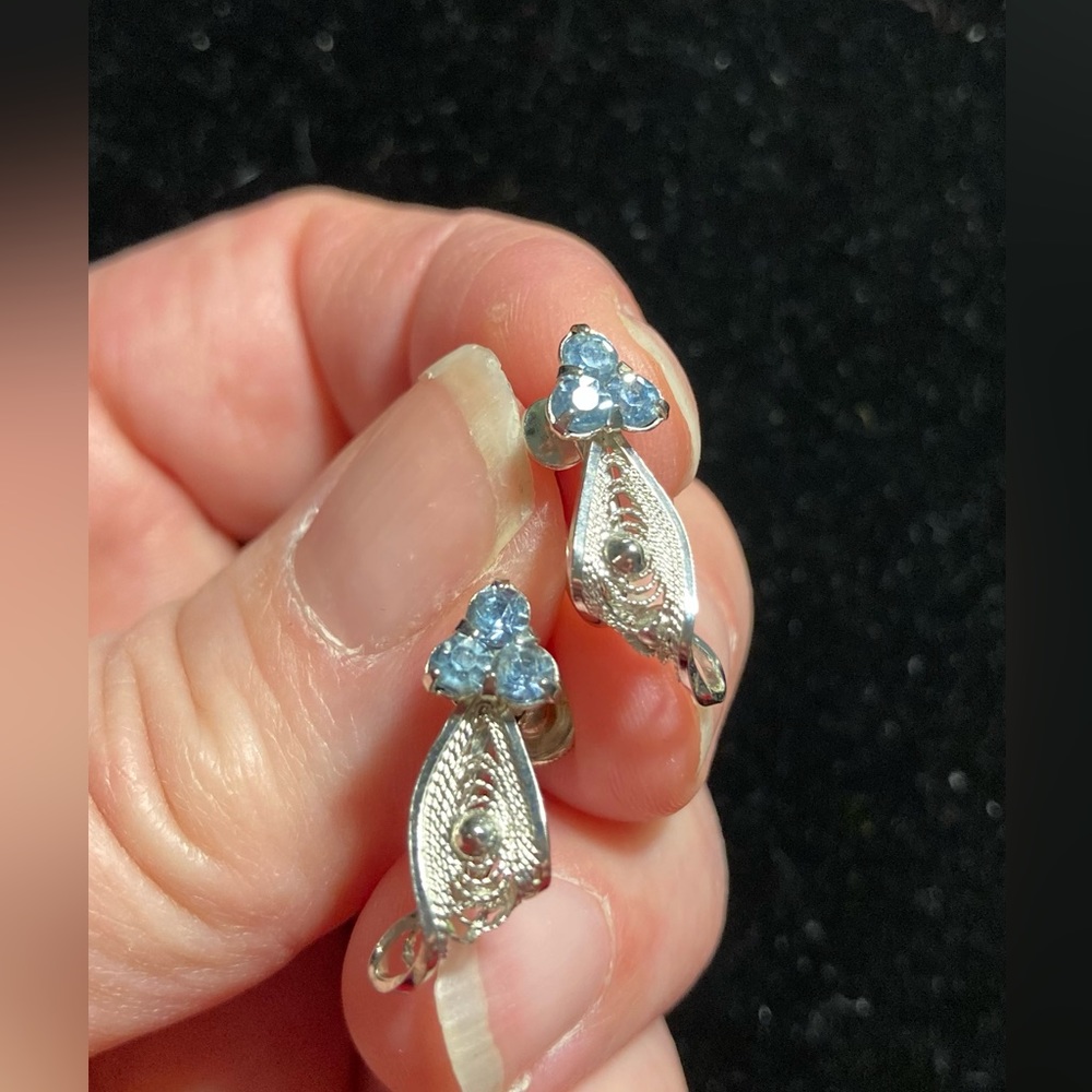 Vintage Ann Lee Sterling Silver Filigree Mouse Clip-on Earrings